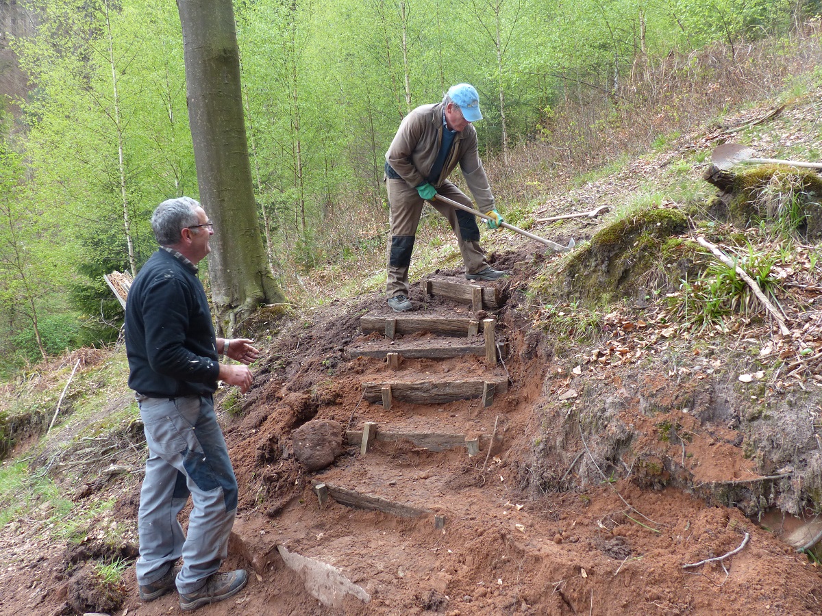 Mise en place de marches dans la descente du Grundthal