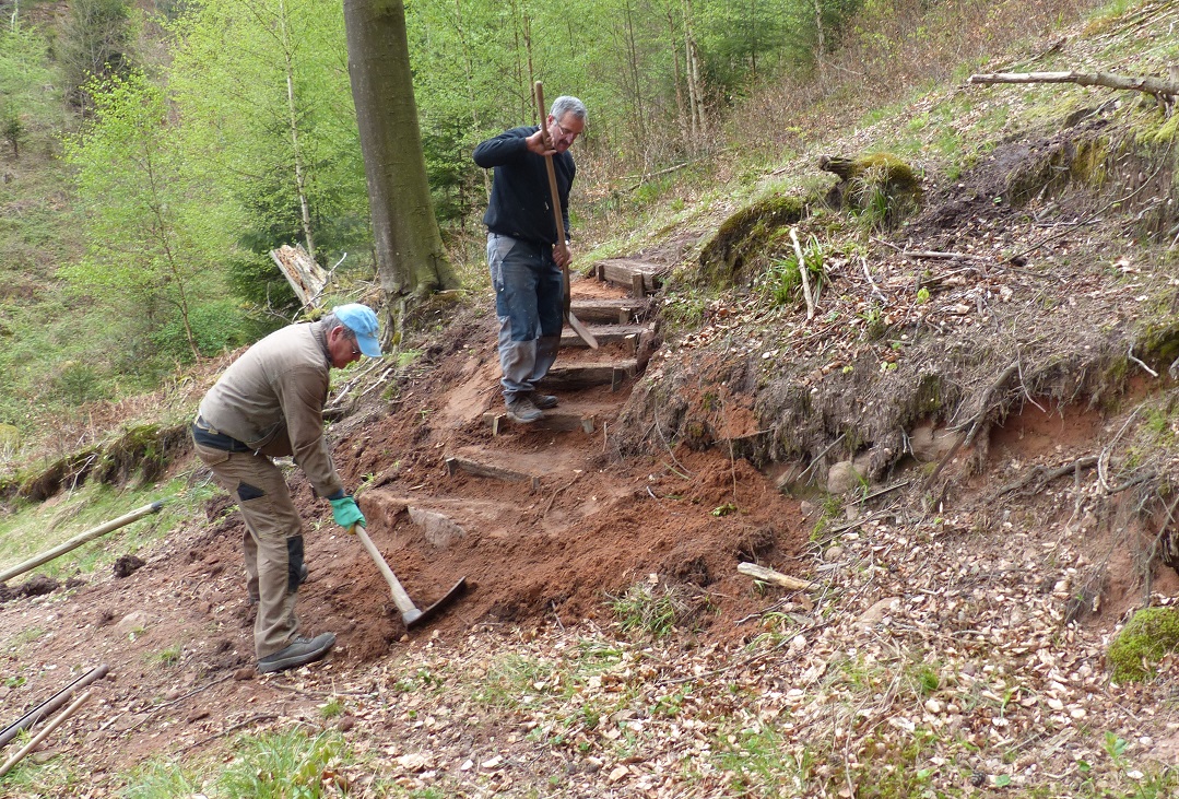 Mise en place de marches dans la descente du Grundthal